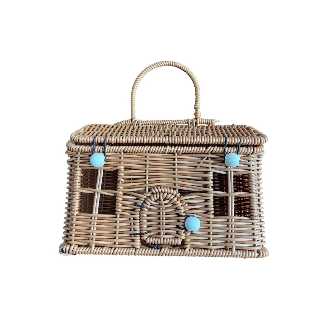 Faux Rattan Basket Handbag Purse Top Handle Box Bag Cottagecore Coastal Boho NEW